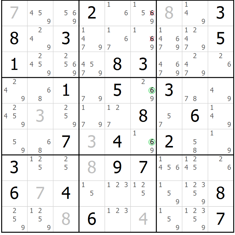 Position des candidats pour la solution de la Gr 78 page 81 du magazine de sudoku Maestro n° 103