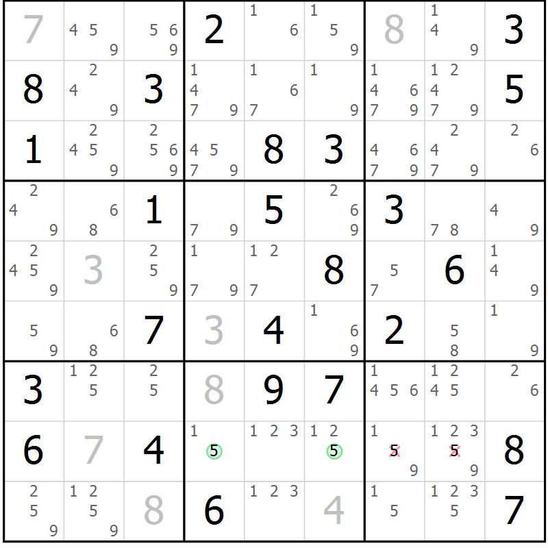 Position des candidats pour la solution de la Gr 78 page 81 du magazine de sudoku Maestro n° 103