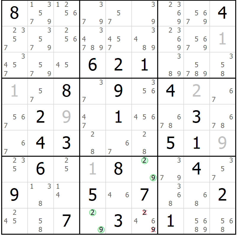 Position des candidats pour la solution de la Gr 79 page 82 du magazine de sudoku Maestro n° 103