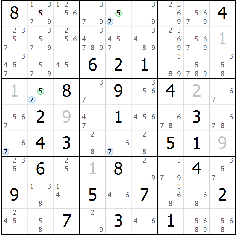Position des candidats pour la solution de la Gr 79 page 82 du magazine de sudoku Maestro n° 103