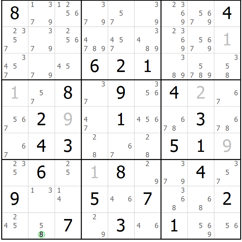 Position des candidats pour la solution de la Gr 79 page 82 du magazine de sudoku Maestro n° 103