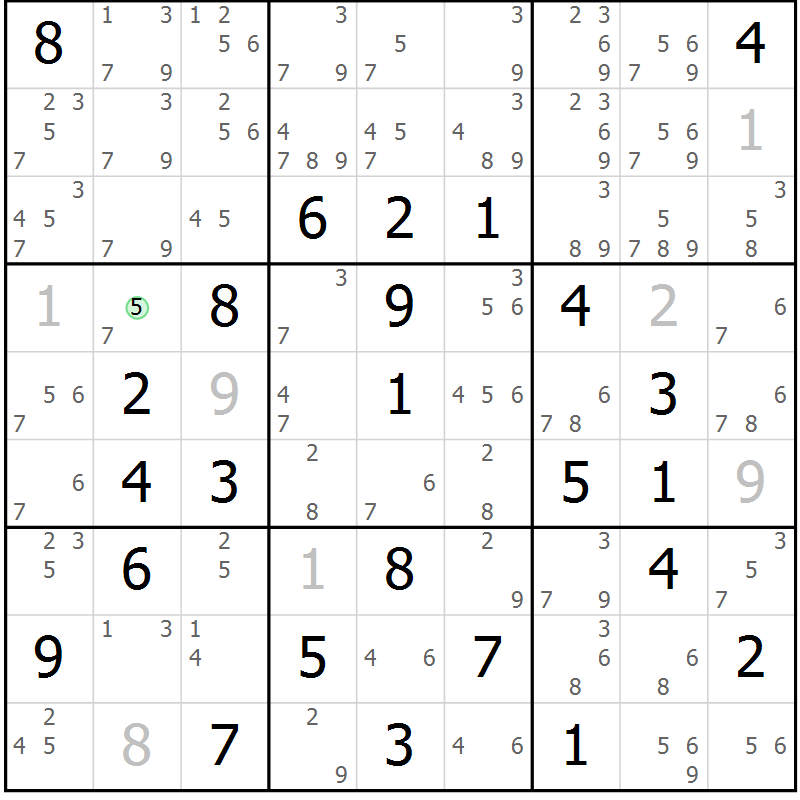 Position des candidats pour la solution de la Gr 79 page 82 du magazine de sudoku Maestro n° 103