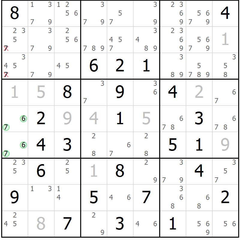 Position des candidats pour la solution de la Gr 79 page 82 du magazine de sudoku Maestro n° 103