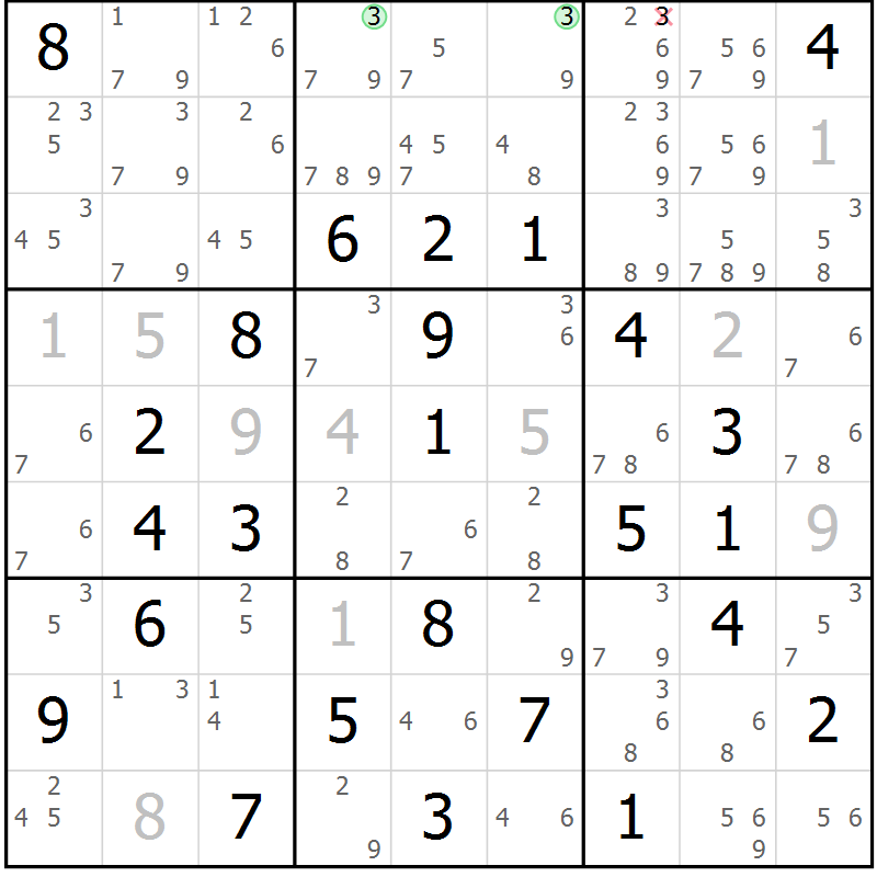 Position des candidats pour la solution de la Gr 79 page 82 du magazine de sudoku Maestro n° 103