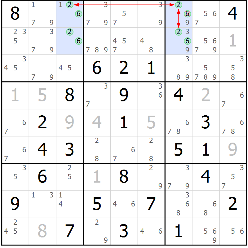 Position des candidats pour la solution de la Gr 79 page 82 du magazine de sudoku Maestro n° 103