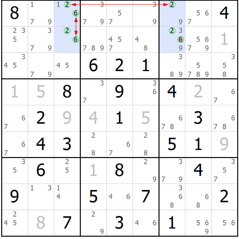 Position des candidats pour la solution de la Gr 79 page 82 du magazine de sudoku Maestro n° 103