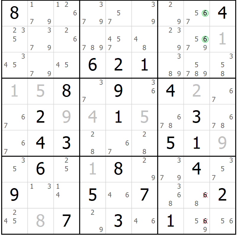 Position des candidats pour la solution de la Gr 79 page 82 du magazine de sudoku Maestro n° 103