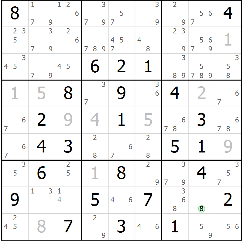 Position des candidats pour la solution de la Gr 79 page 82 du magazine de sudoku Maestro n° 103