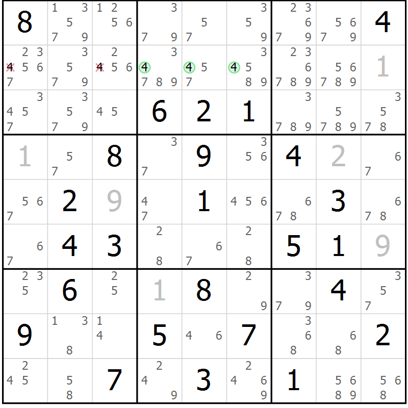 Position des candidats pour la solution de la Gr 79 page 82 du magazine de sudoku Maestro n° 103