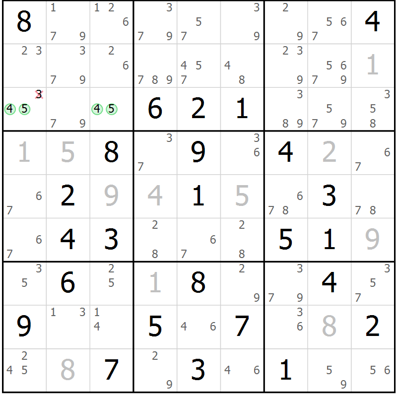 Position des candidats pour la solution de la Gr 79 page 82 du magazine de sudoku Maestro n° 103