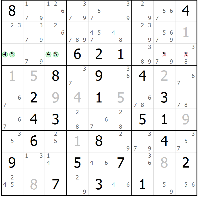 Position des candidats pour la solution de la Gr 79 page 82 du magazine de sudoku Maestro n° 103
