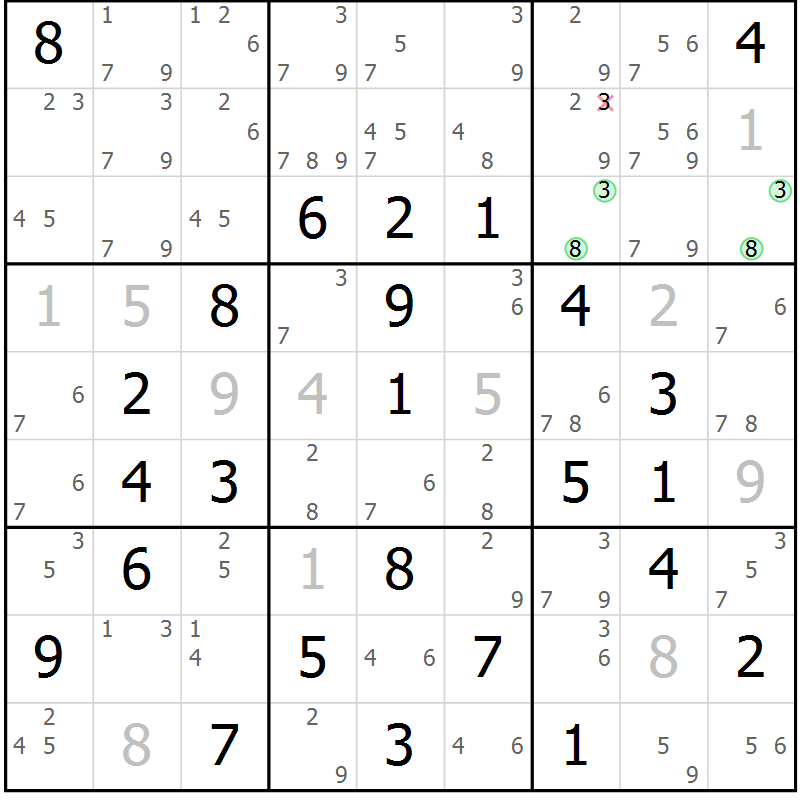 Position des candidats pour la solution de la Gr 79 page 82 du magazine de sudoku Maestro n° 103