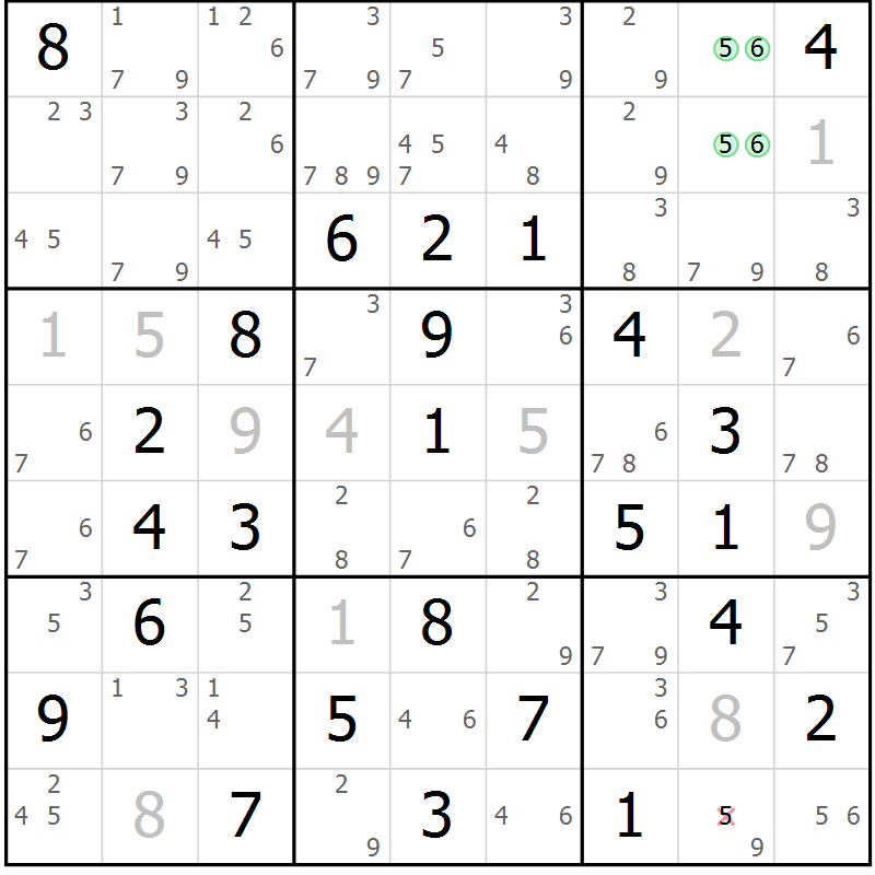 Position des candidats pour la solution de la Gr 79 page 82 du magazine de sudoku Maestro n° 103