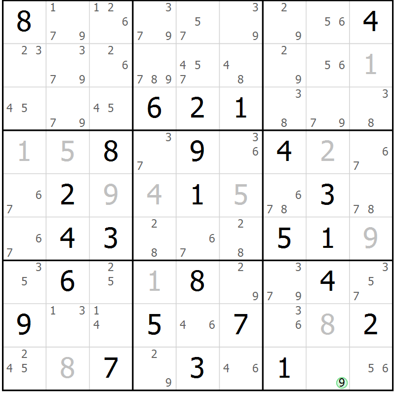 Position des candidats pour la solution de la Gr 79 page 82 du magazine de sudoku Maestro n° 103