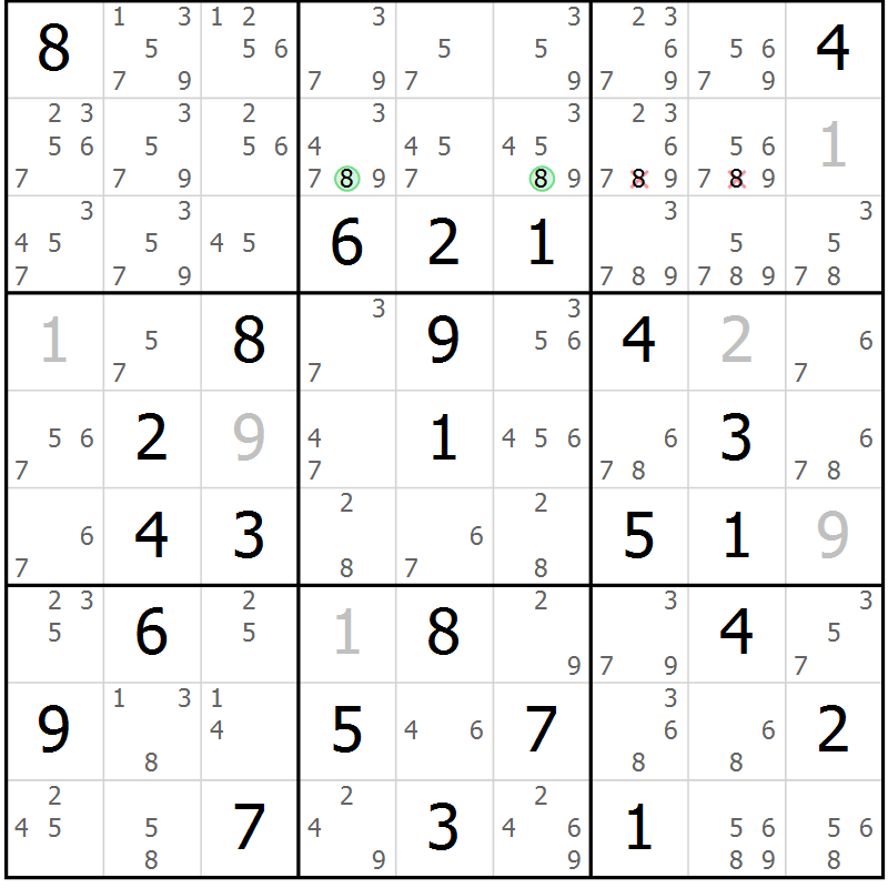 Position des candidats pour la solution de la Gr 79 page 82 du magazine de sudoku Maestro n° 103
