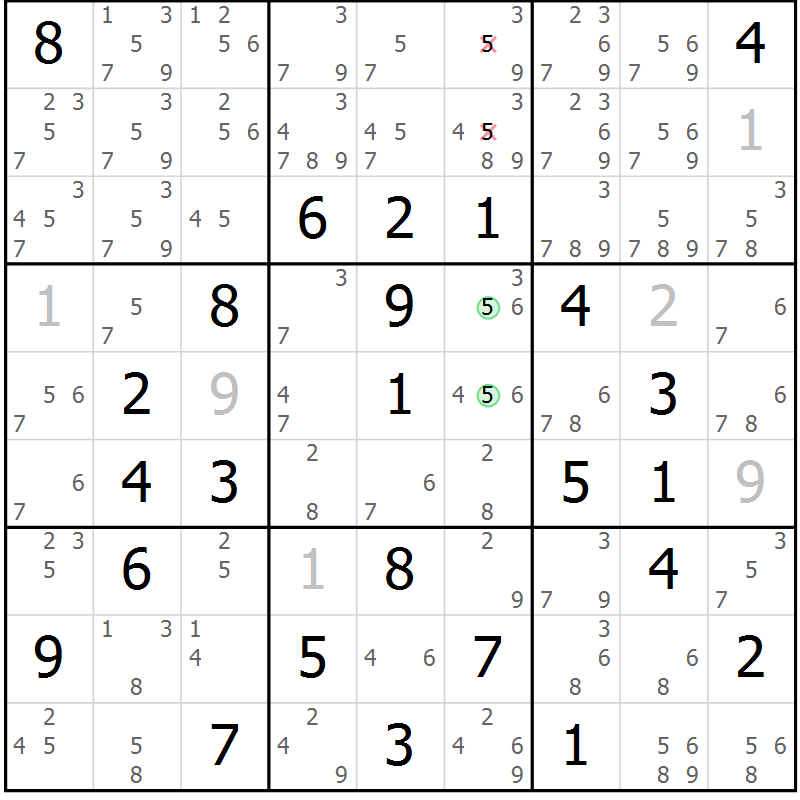 Position des candidats pour la solution de la Gr 79 page 82 du magazine de sudoku Maestro n° 103