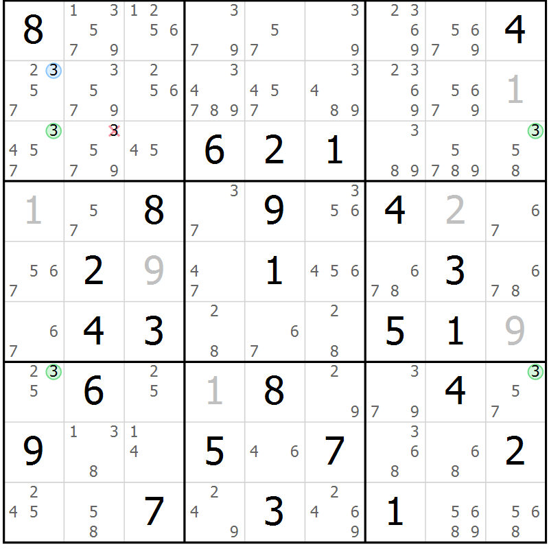 Position des candidats pour la solution de la Gr 79 page 82 du magazine de sudoku Maestro n° 103