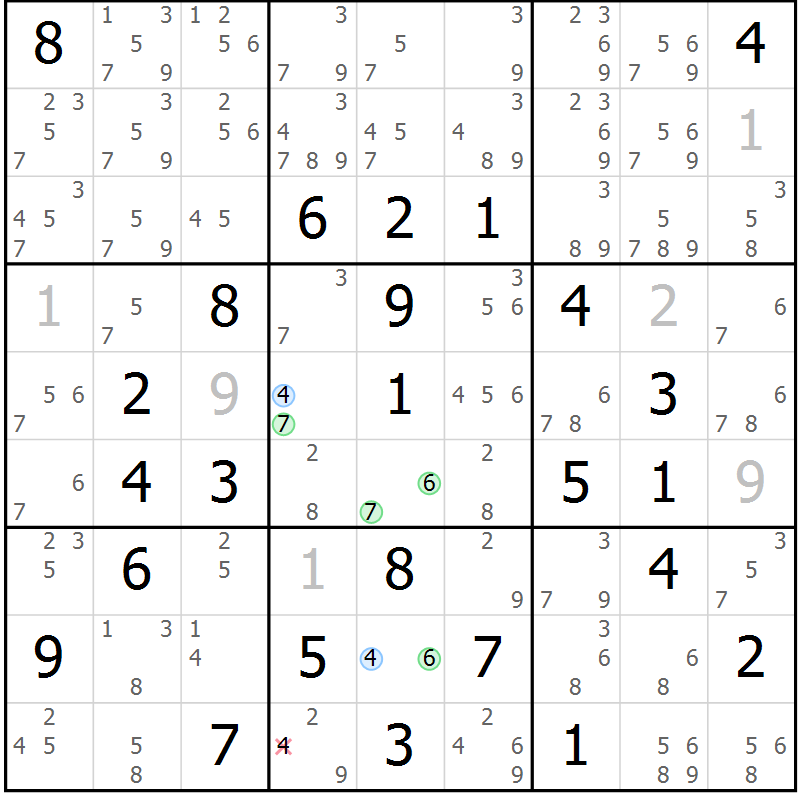 Position des candidats pour la solution de la Gr 79 page 82 du magazine de sudoku Maestro n° 103