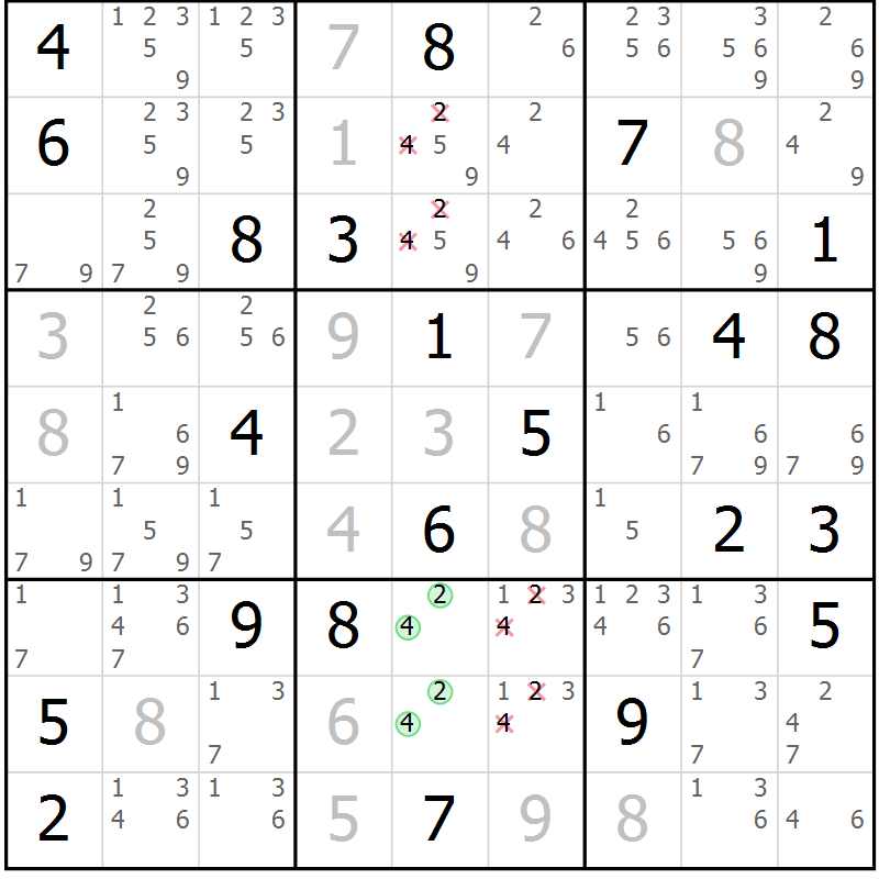 Position des candidats pour la solution de la Gr 8 page 11 du magazine de sudoku Maestro n° 103