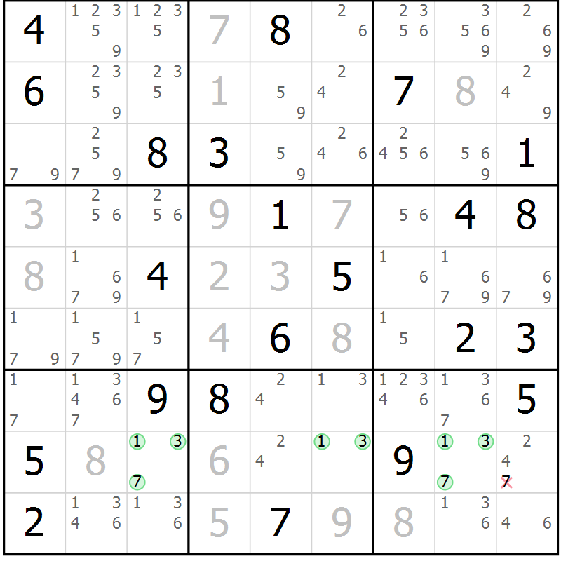 Position des candidats pour la solution de la Gr 8 page 11 du magazine de sudoku Maestro n° 103