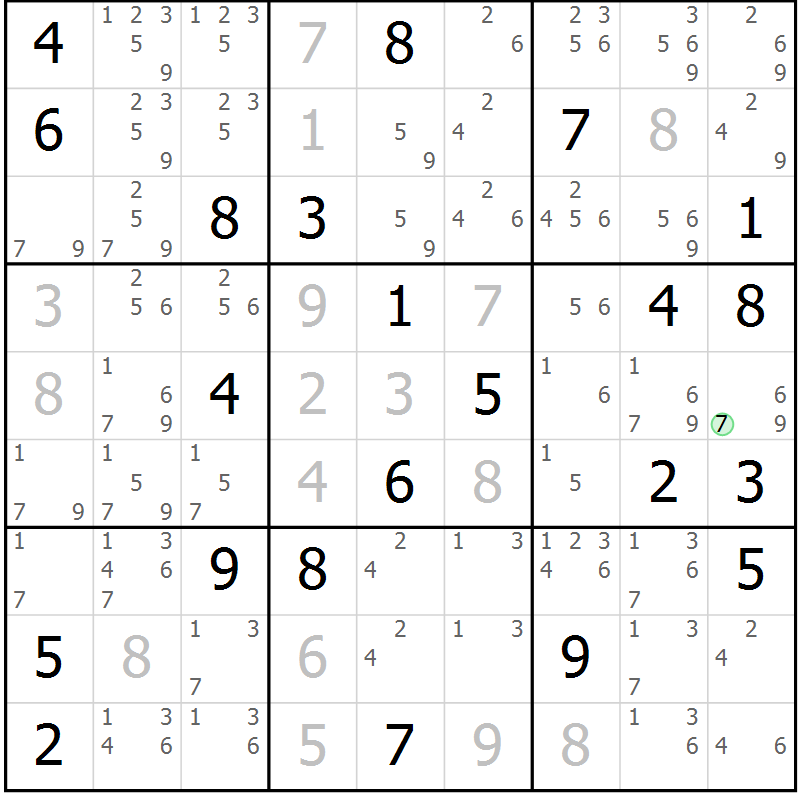 Position des candidats pour la solution de la Gr 8 page 11 du magazine de sudoku Maestro n° 103
