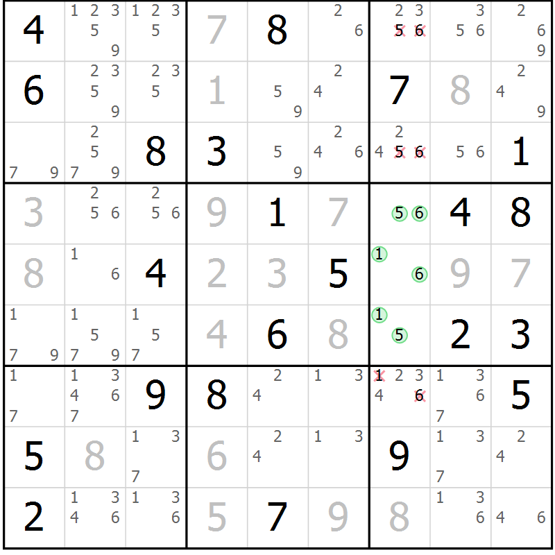 Position des candidats pour la solution de la Gr 8 page 11 du magazine de sudoku Maestro n° 103