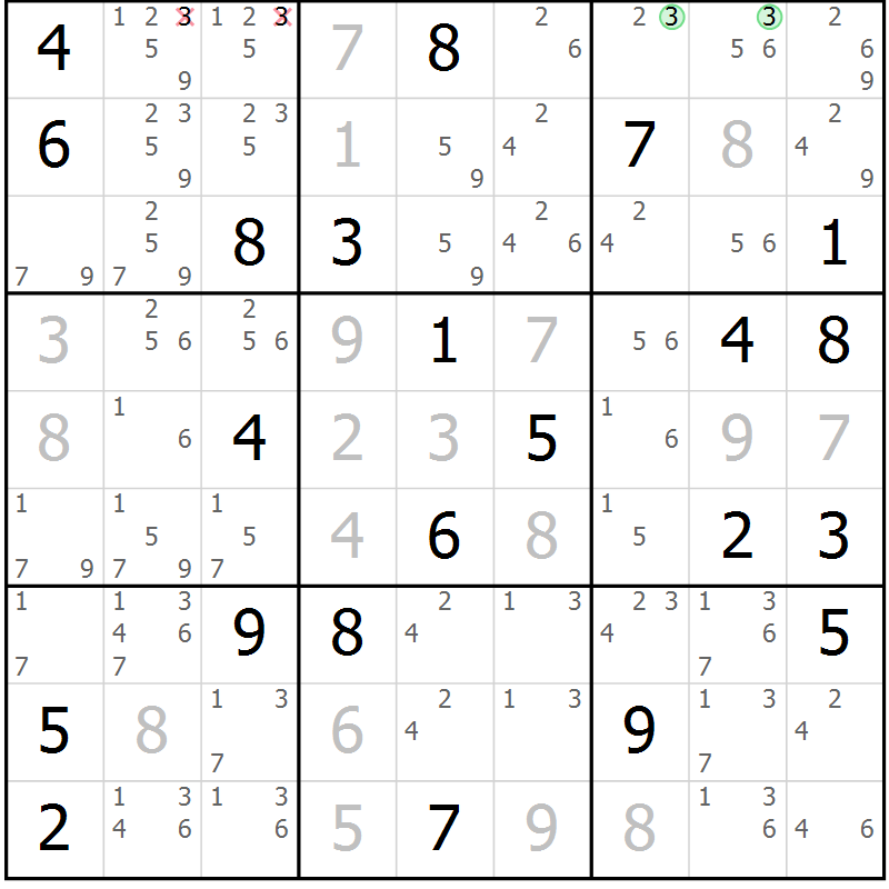 Position des candidats pour la solution de la Gr 8 page 11 du magazine de sudoku Maestro n° 103