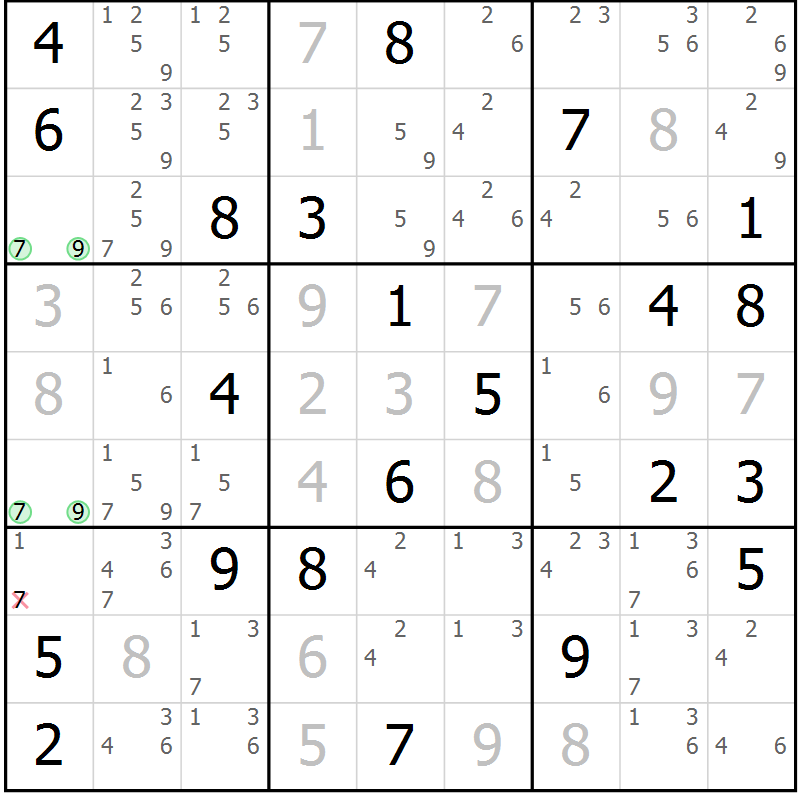 Position des candidats pour la solution de la Gr 8 page 11 du magazine de sudoku Maestro n° 103