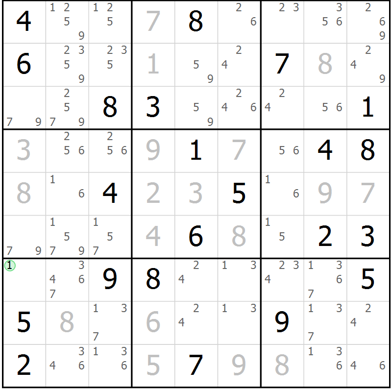 Position des candidats pour la solution de la Gr 8 page 11 du magazine de sudoku Maestro n° 103