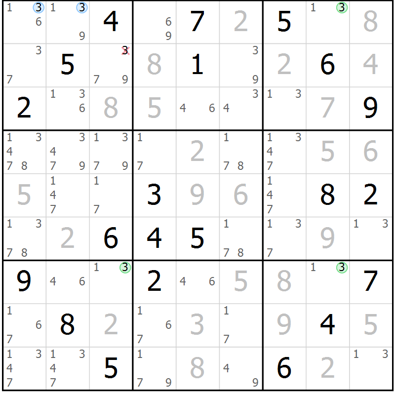 Position des candidats pour la solution de la Gr 80 page 83 du magazine de sudoku Maestro n° 103