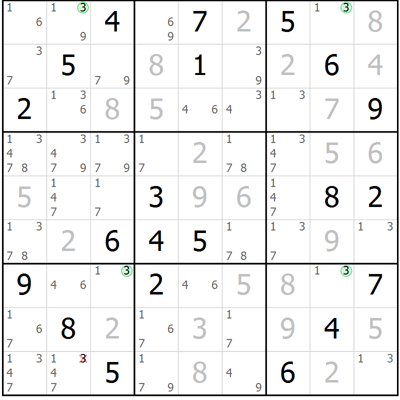Position des candidats pour la solution de la Gr 80 page 83 du magazine de sudoku Maestro n° 103