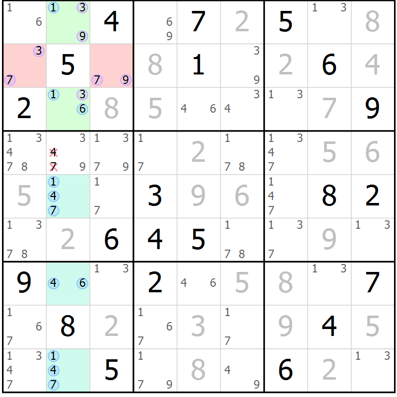Position des candidats pour la solution de la Gr 80 page 83 du magazine de sudoku Maestro n° 103