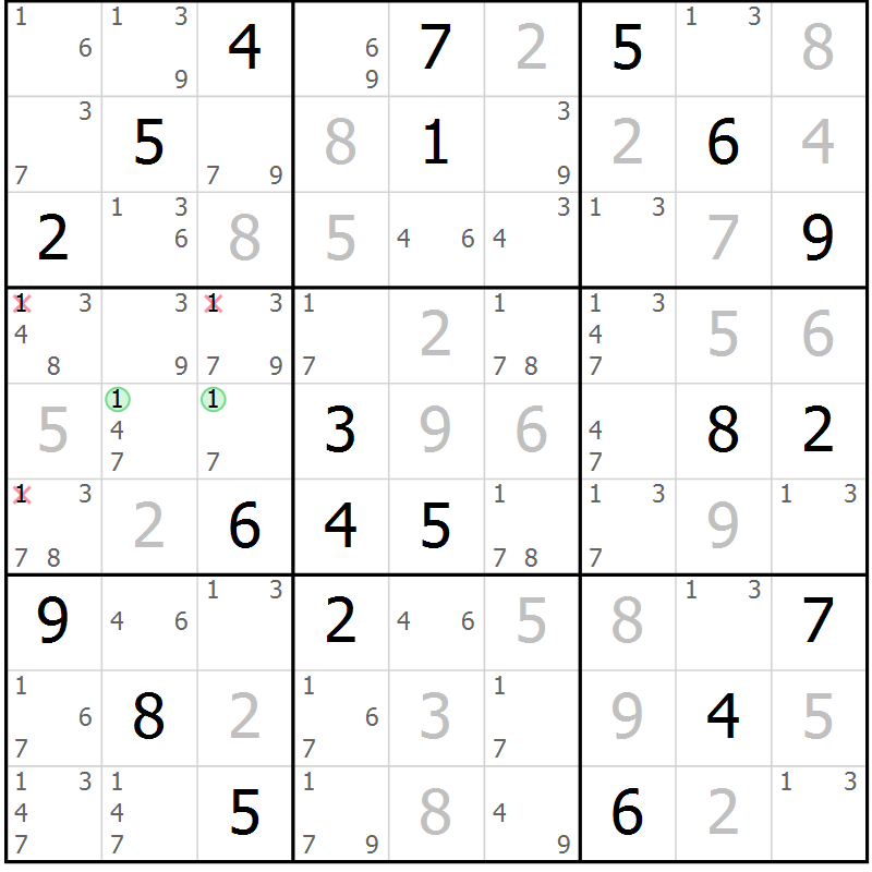 Position des candidats pour la solution de la Gr 80 page 83 du magazine de sudoku Maestro n° 103