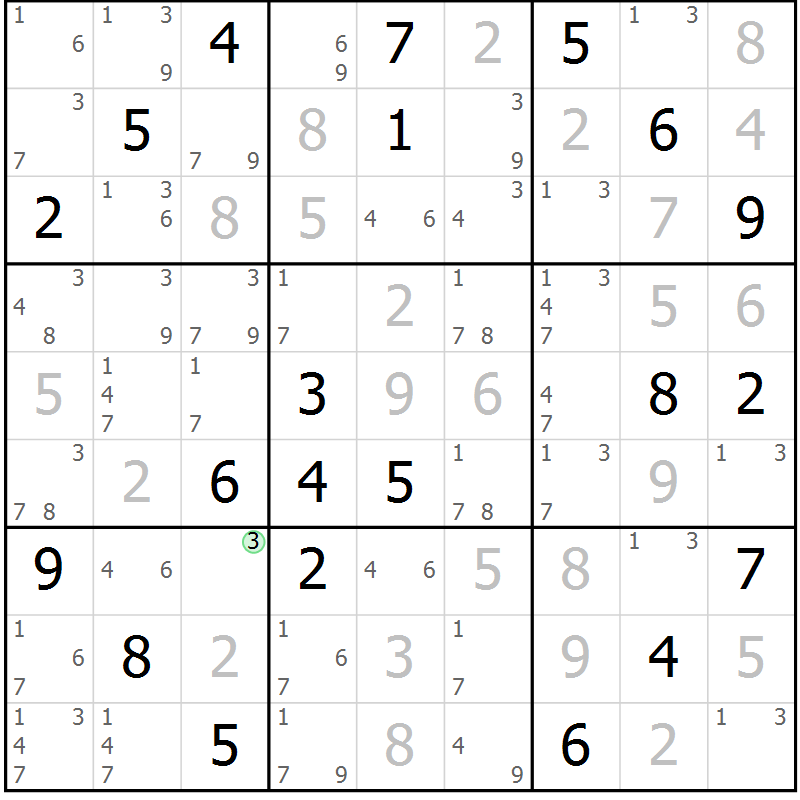 Position des candidats pour la solution de la Gr 80 page 83 du magazine de sudoku Maestro n° 103