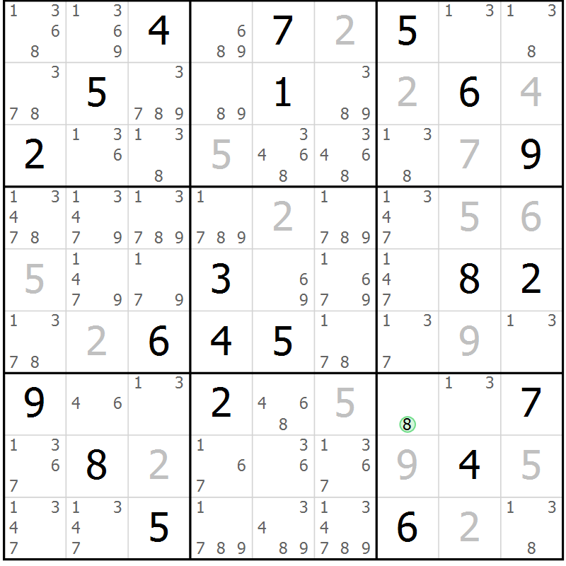 Position des candidats pour la solution de la Gr 80 page 83 du magazine de sudoku Maestro n° 103