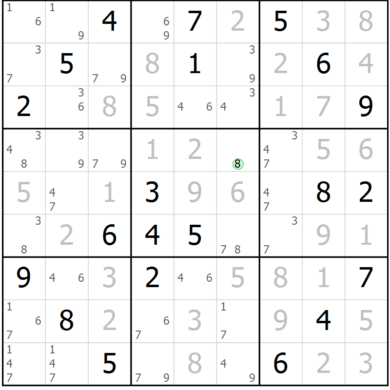 Position des candidats pour la solution de la Gr 80 page 83 du magazine de sudoku Maestro n° 103