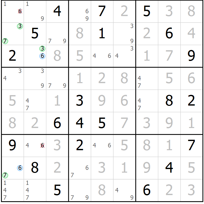 Position des candidats pour la solution de la Gr 80 page 83 du magazine de sudoku Maestro n° 103