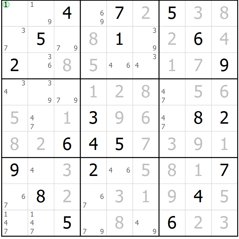 Position des candidats pour la solution de la Gr 80 page 83 du magazine de sudoku Maestro n° 103