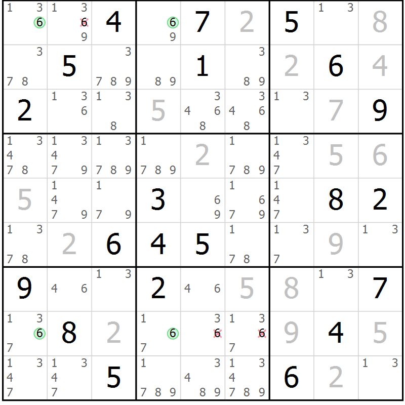 Position des candidats pour la solution de la Gr 80 page 83 du magazine de sudoku Maestro n° 103