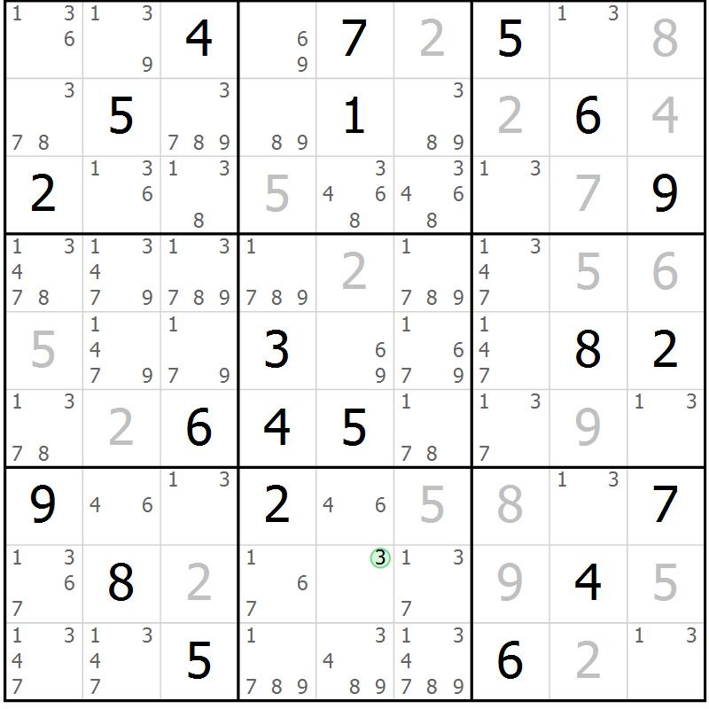 Position des candidats pour la solution de la Gr 80 page 83 du magazine de sudoku Maestro n° 103