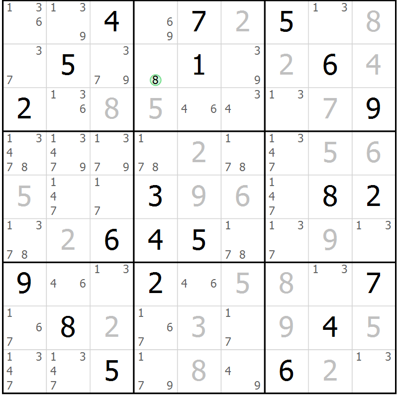 Position des candidats pour la solution de la Gr 80 page 83 du magazine de sudoku Maestro n° 103