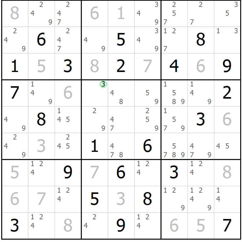 Position des candidats pour la solution de la Gr 81 page 84 du magazine de sudoku Maestro n° 103