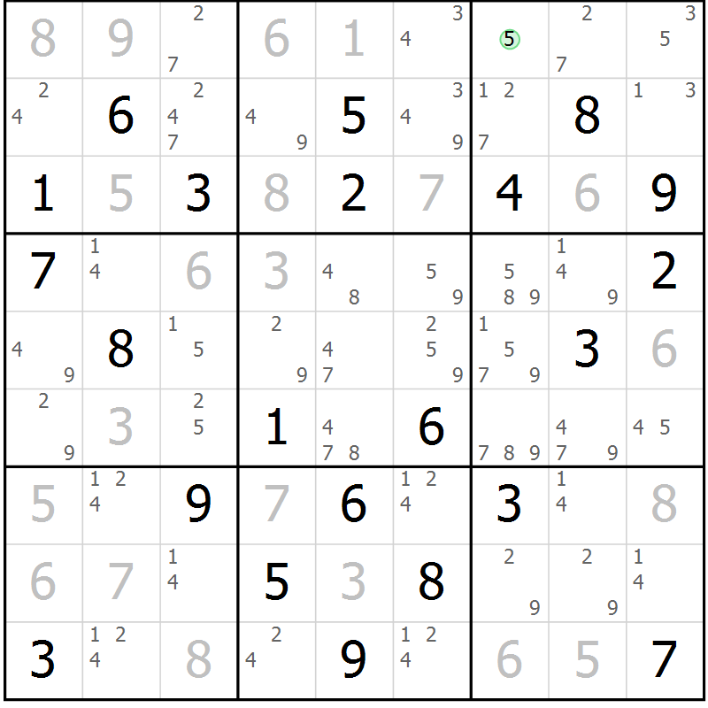 Position des candidats pour la solution de la Gr 81 page 84 du magazine de sudoku Maestro n° 103
