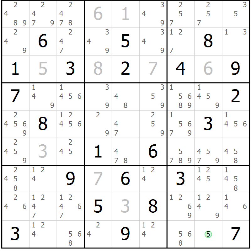 Position des candidats pour la solution de la Gr 81 page 84 du magazine de sudoku Maestro n° 103