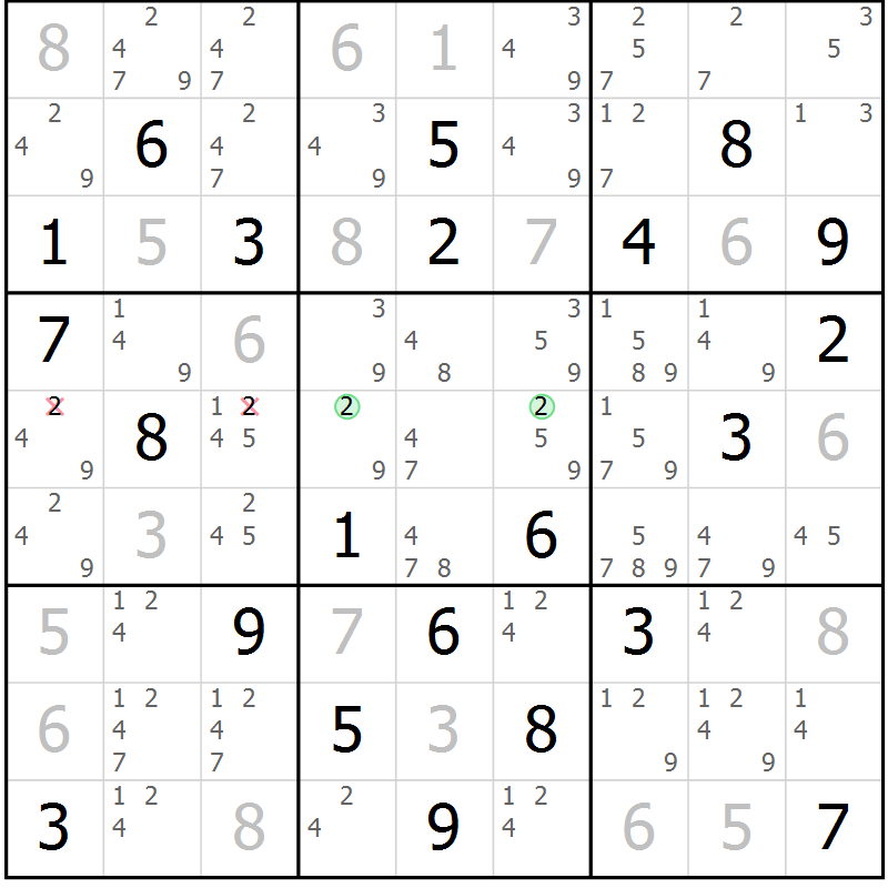 Position des candidats pour la solution de la Gr 81 page 84 du magazine de sudoku Maestro n° 103