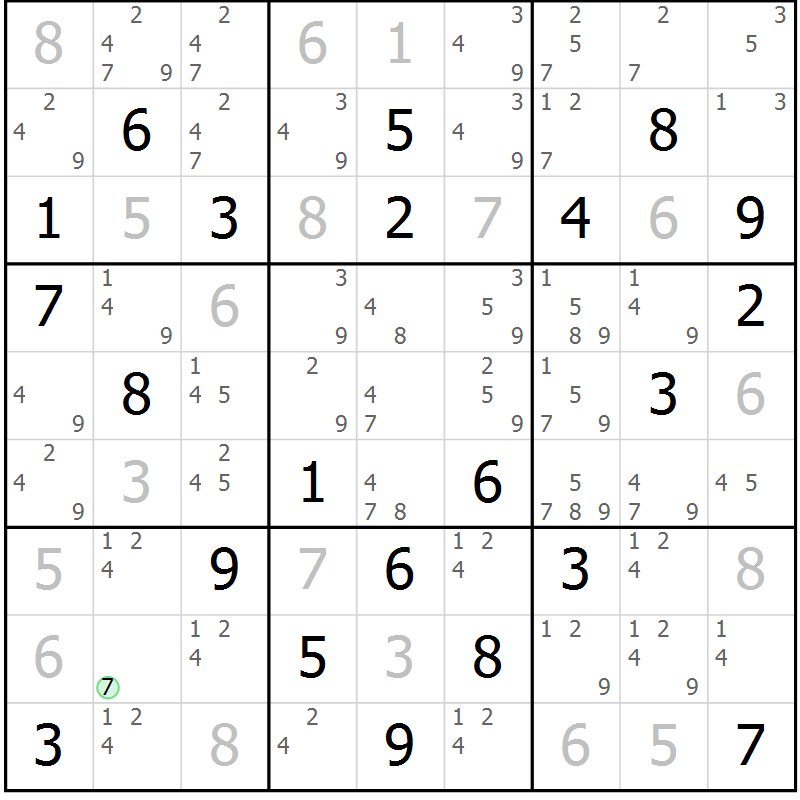 Position des candidats pour la solution de la Gr 81 page 84 du magazine de sudoku Maestro n° 103