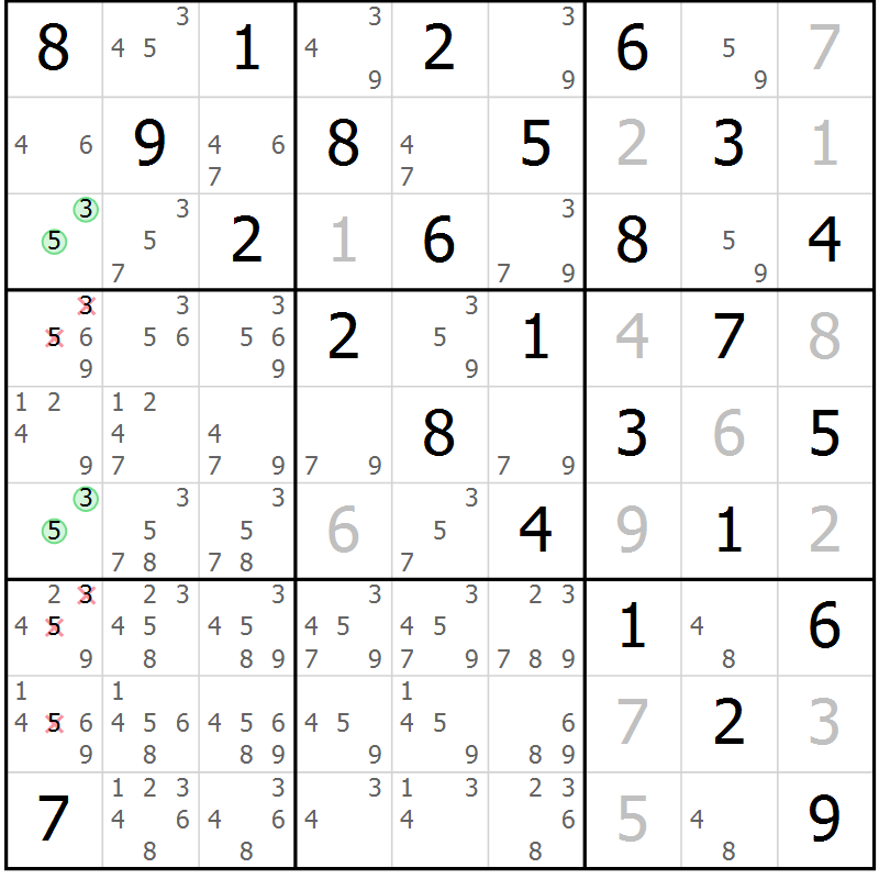 Position des candidats pour la solution de la Gr 82 page 85 du magazine de sudoku Maestro n° 103