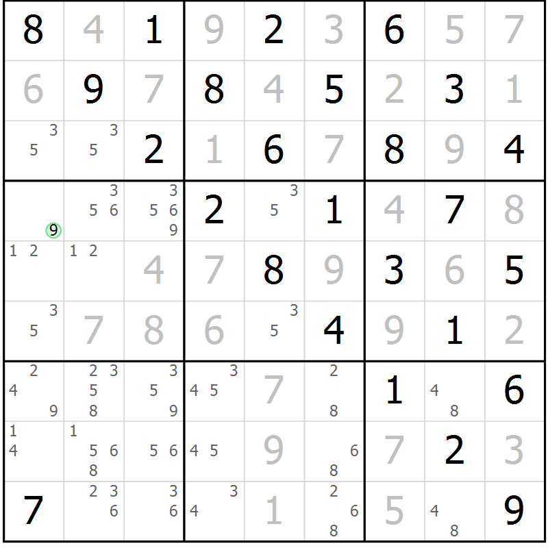 Position des candidats pour la solution de la Gr 82 page 85 du magazine de sudoku Maestro n° 103