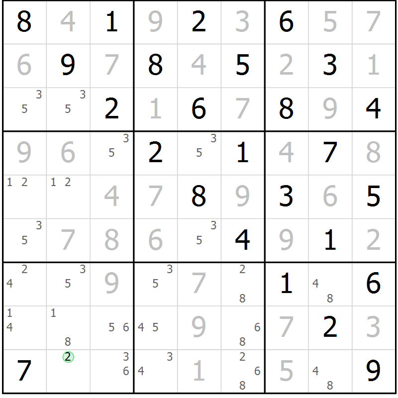Position des candidats pour la solution de la Gr 82 page 85 du magazine de sudoku Maestro n° 103