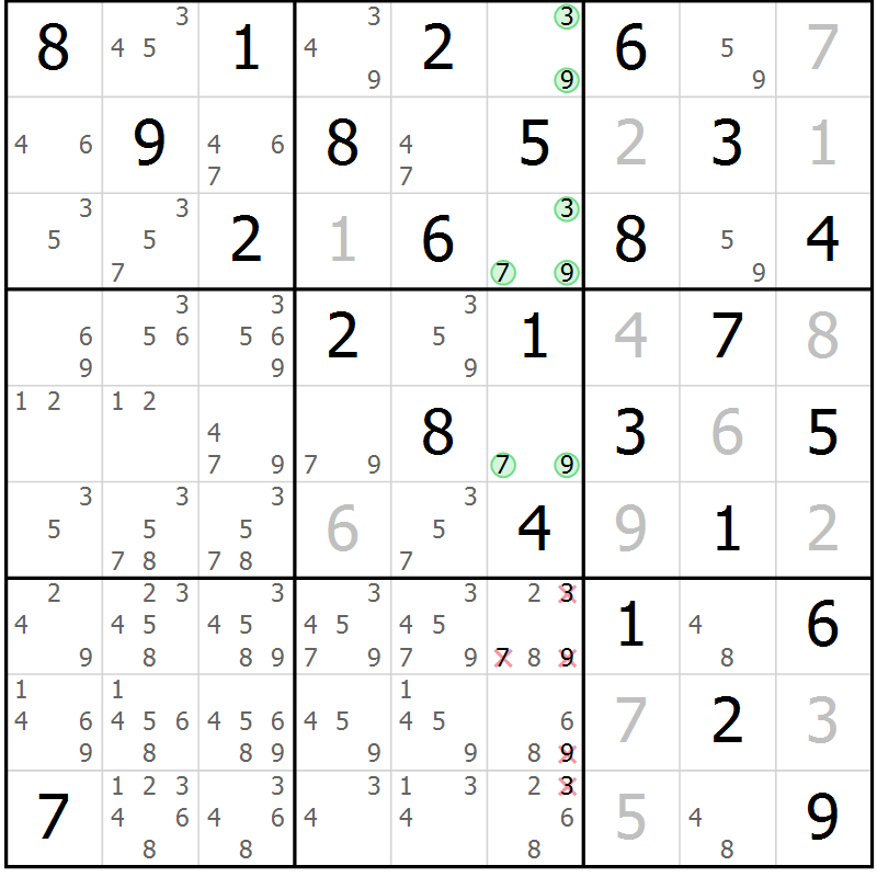 Position des candidats pour la solution de la Gr 82 page 85 du magazine de sudoku Maestro n° 103
